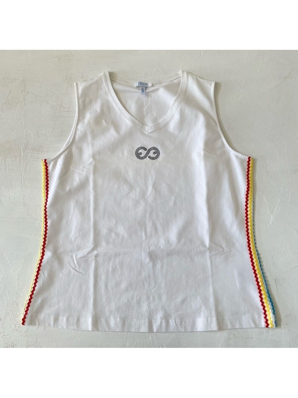 Y2K Escada Sport Embellished Logo White Tank Top with Colorful Trim Size XL